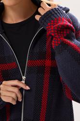 PixieGirl Petite Women's Blue & Red Knitted Check Zip Cardigan | PixieGirl 4
