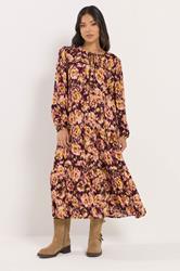 PixieGirl Petite Womens Brown Blurred Floral Ruffle Dress | PixieGirl 3