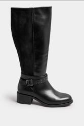 Black Faux Leather Buckle Detail Knee High Boots In Extra Wide EEE Fit | Yours Clothing 2