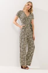 LTS Tall Women's Chocolate Brown Zebra Wrap Jumpsuit | Long Tall Sally 1