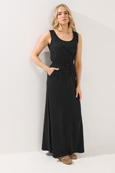 LTS Tall Women's Black Tie Waist Cotton Maxi Dress | Long Tall Sally 3