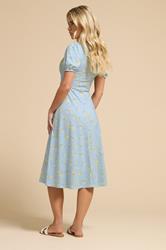 PixieGirl Petite Women's Blue Floral Tie Front Midi Dress | PixieGirl 2