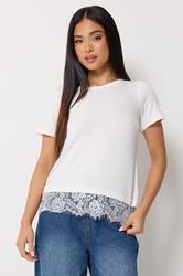 M&Co Petite Ivory White Lace Hem T Shirt | M&Co 3