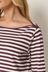 M&Co Berry Purple Stripe Slash Neck Cotton Top | M&Co 4