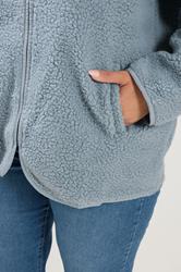 YOURS Plus Size Blue Teddy Borg Zip Through Fleece | Yours Clothing 6