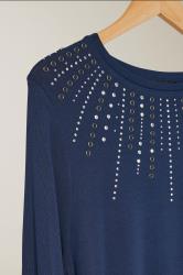 EVANS Plus Size Navy Blue Sequin Embellished Longline Top | Evans 7