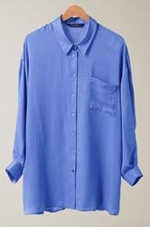 EVANS Curve Blue Metallic Button Through Shirt