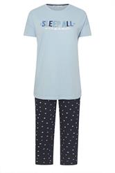 YOURS Plus Size Blue 'Sleep All Weekend' Wide Leg Pyjama Set | Yours Clothing 5