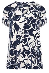 EVANS Curve Navy Blue Abstract Floral Grown-On Sleeve Top