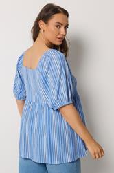 YOURS Plus Size Blue Stripe Peplum Top | Yours Clothing 2