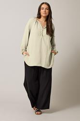 EVANS Plus Size Natural Brown Button Front Long Sleeve Blouse | Evans 1