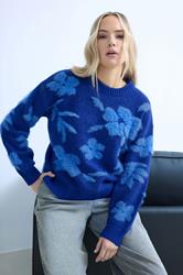 LTS Tall Blue Floral Fluffy Knit Jumper | Long Tall Sally 3