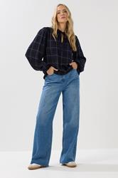 LTS Tall Navy Blue Check Tie Front Blouse | Long Tall Sally 1