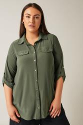 Evans Plus Size Khaki Green Tab Sleeve Blouse | Evans 3