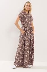 LTS Tall Women's Natural Brown Floral Jersey Shirred Waist Cotton Maxi Dress | Long Tall Sally 3