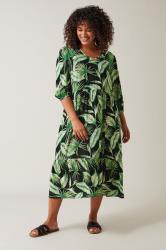 EVANS Plus Size Green Palm Print Tiered Midi Dress | Evans 3