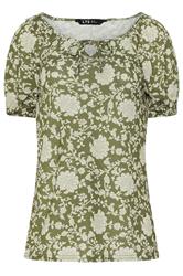 LTS Tall Sage Green Floral Tie Front Top