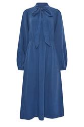 LTS Tall Blue Acid Wash Tie Neck Midi Dress