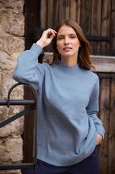 M&Co Blue Funnel Neck Balloon Sleeve Jumper | M&Co 3