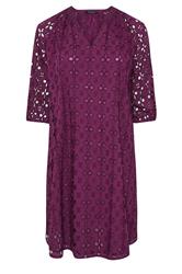 EVANS Curve Purple Long Sleeve Broderie Dress