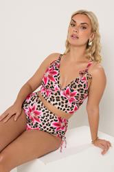 YOURS Plus Size Brown Animal Tie Bikini Top | Yours Clothing 1