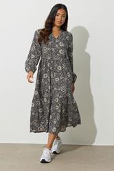 PixieGirl Petite Women's Black Floral Tie Midi Dress | PixieGirl 1