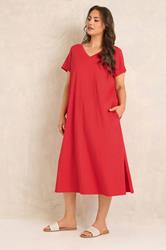 EVANS Plus Size Red Premium Cotton Dress | Evans 3