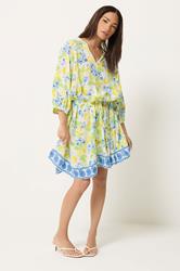PixieGirl Petite Women's White Lemon Print Shirt Mini Dress | PixieGirl 1