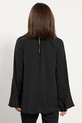 PixieGirl Petite Women's Black Satin Frill Blouse | PixieGirl 2