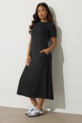PixieGirl Petite Women's Black Cotton T-Shirt Maxi Dress | PixieGirl 1