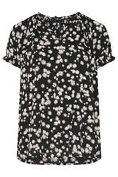 YOURS Curve Black Daisy Notch Neck Blouse