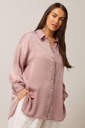 EVANS Plus Size Light Pink Metallic Button Through Shirt | Evans 3