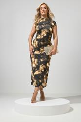 YOURS LONDON Plus Size Chocolate Brown Abstract Drape Dress | Yours Clothing 1