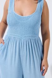 LIMITED COLLECTION Plus Size Blue Chambray Shirred Jumpsuit | Yours Clothing 4