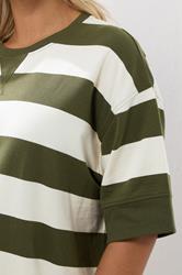 YOURS Plus Size Khaki Green Stripe Heavyweight T-Shirt | Yours Clothing 5