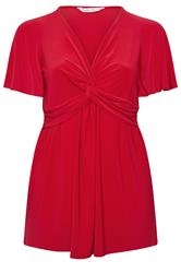 YOURS LONDON Curve Red Knot Detail Front Top