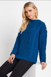 PixieGirl Petite Women's Royal Blue Cable Knit Button Jumper | PixieGirl 3