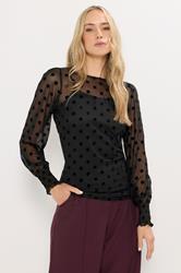 LTS Tall Black Burnout Polka Dot Mesh Blouse | Long Tall Sally 1