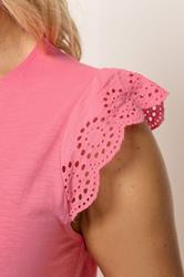 YOURS Plus Size Coral Pink Broderie Anglaise Frill Vest Top | Yours Clothing 4