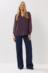 LTS Tall Purple Dobby Spot Shirred Cuff Top | Long Tall Sally 1