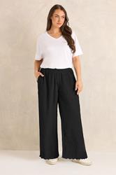EVANS Plus Size Black Textured Wide Leg Trousers | Evans 2
