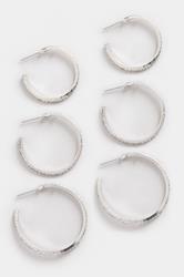 YOURSET 3 PACK Silver Tone Diamante Hoop Earrings Set | Yours Clothing 3