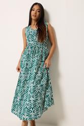 M&Co Petite Green Leaf Print Cotton Maxi Dress | M&Co 3