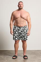 BadRhino Big & Tall Black & White Abstract Swim Shorts | BadRhino 2