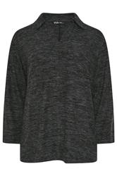 YOURS Plus Size Charcoal Grey Soft Touch Collared Jumper | Yours Clothing 5