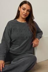 YOURS Plus Size Charcoal Grey 'New York' Embroidered Slogan Sweatshirt 4