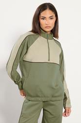 PixieGirl Petite Women's Green Colour Block Half Zip Sweatshirt | PixieGirl  3