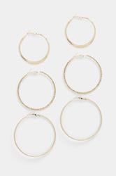 3 PACK Gold Tone Large Hoop Earrings | Yours Clothing 3
