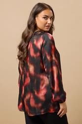 EVANS Plus Size Black Abstract Print Frill Detail Blouse | Evans 2