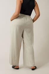 EVANS Plus Size Natural Brown Stripe Print Premium Linen Trousers | Evans 4